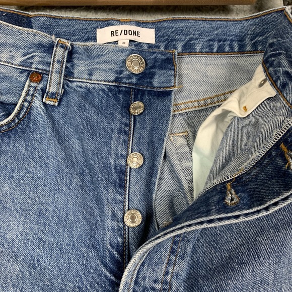 Re/Done 70s Stove Pipe Jeans Women's 30 Blue High Rise Crop Straight Leg Raw Hem - Picture 6 of 13